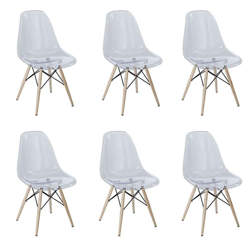 SMTE 6 Pcs Of Multifunctional Modern Design Transparent Eames Chairs Set - Clear with keychain