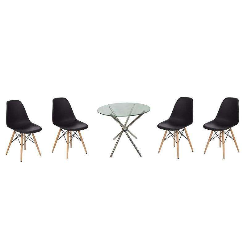SMTE 5 Piece Glass Table and White Wooden Leg Chairs with keychain