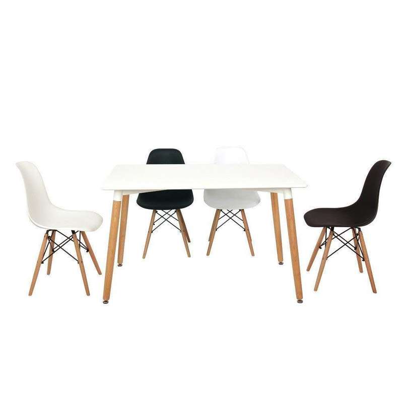 SMTE 5 In 1 Scandinavian Style Rectangular Dining Table and Chairs Set with keychain