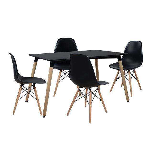 SMTE 5 In 1 Perla Rectangular Dining Table and Chairs Set - Black with keychain