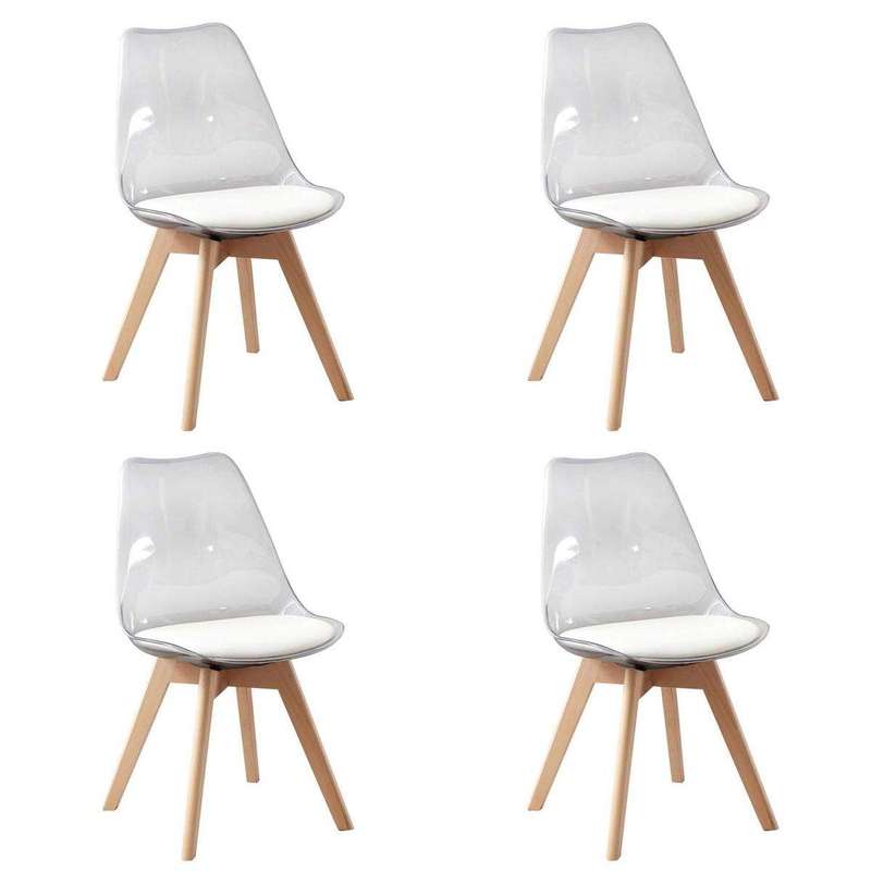 SMTE 4 Pieces Of Scandinavian Transparent Elk Dining Chairs Set - White with keychain