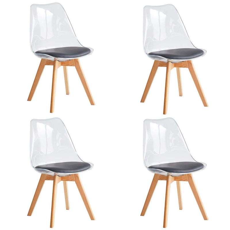 SMTE 4 Pieces Of Scandinavian Transparent Elk Dining Chairs Set - Black with keychain