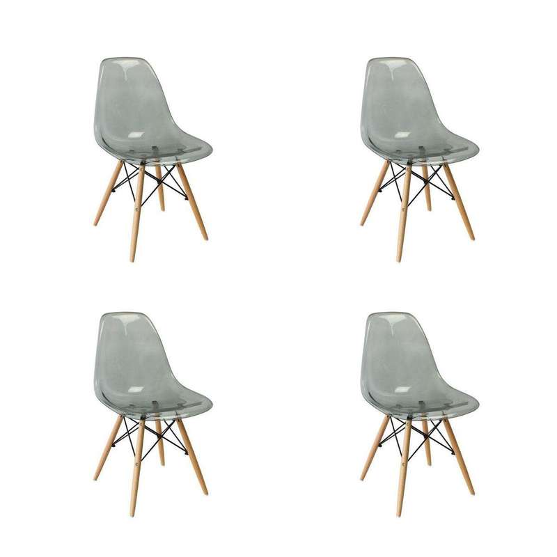 SMTE 4 Pieces Of Multifunctional Modern Design Transparent Eames Chairs Set - Light Black Transpa...