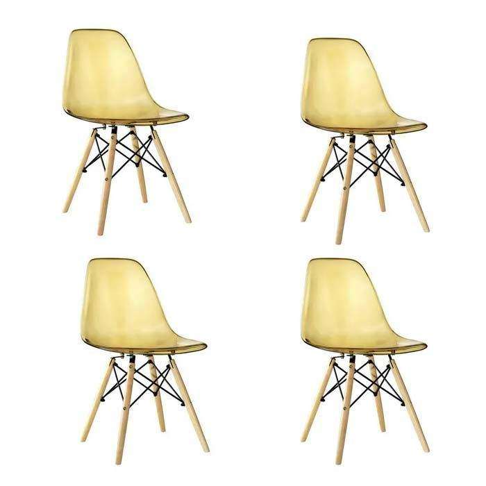 SMTE 4 Pieces Of Multifunctional Modern Design Transparent Eames Chairs Set - Gold with keychain