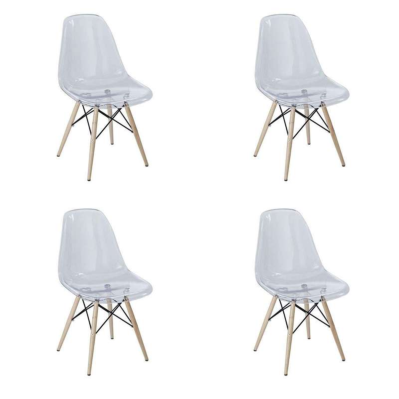 SMTE 4 Pieces Of Multifunctional Modern Design Transparent Eames Chairs Set - Clear with keychain