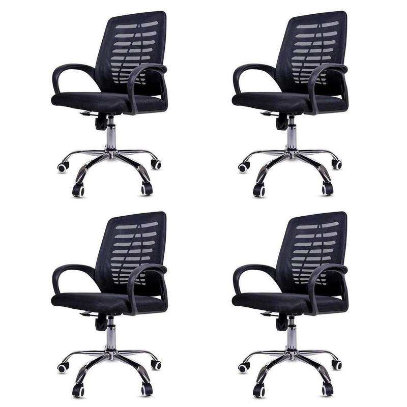 SMTE 4 Pieces Of Ergonomic Mesh 360? Swivel Office Chairs With Armrest - Black with keychain