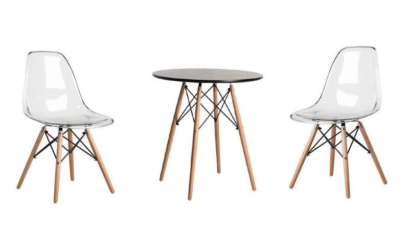 SMTE 3 Piece Wooden Table and Clear Wooden Leg Chairs with keychain