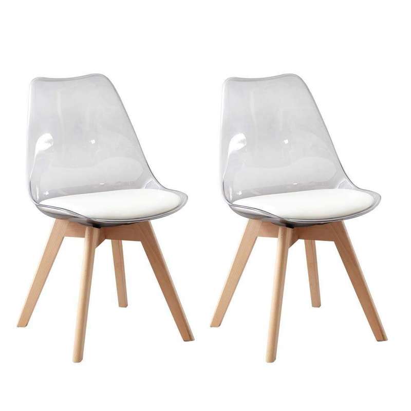 SMTE 2 Pieces of Scandinavian Transparent Padded Seat Elk Dining Chairs Set - White with keychain