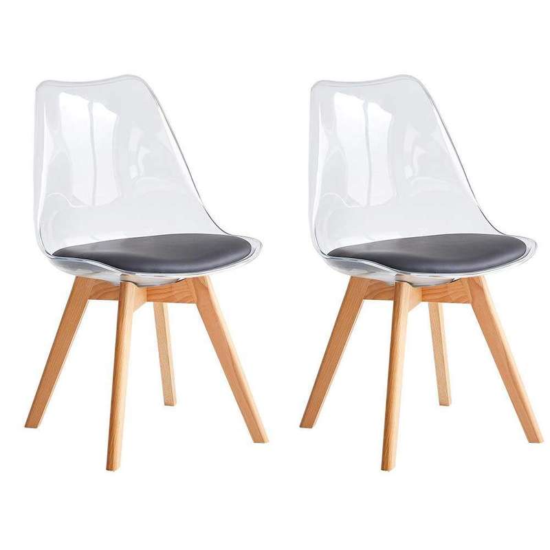 SMTE 2 Pieces of Scandinavian Transparent Padded Seat Elk Dining Chairs Set - Black with keychain