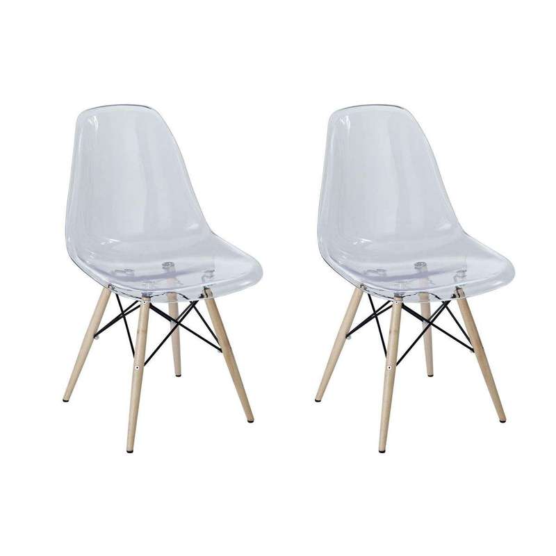SMTE 2 Pieces Of Multifunctional Modern Design Transparent Eames Chairs Set - Clear with keychain