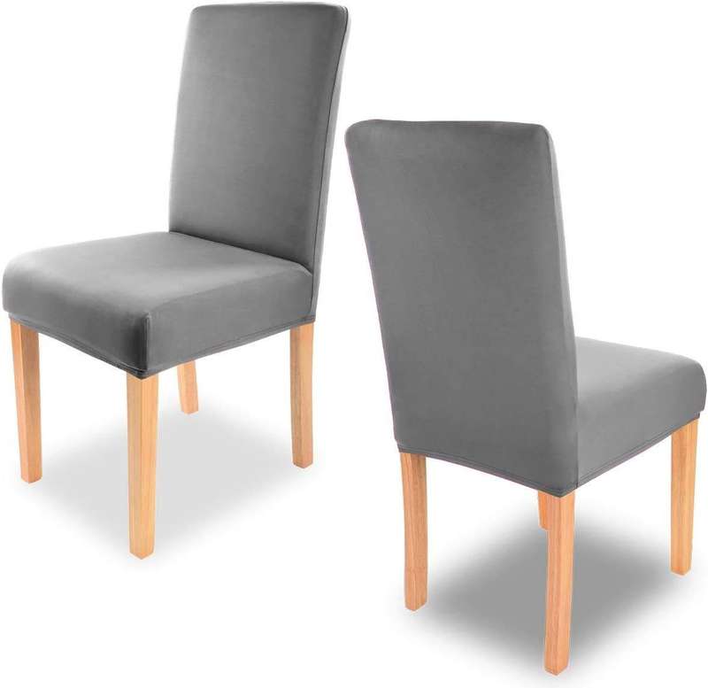SMTE 2 Dining Chairs?With Padded Seat & Oak Finish Legs - Dark Grey with keychain