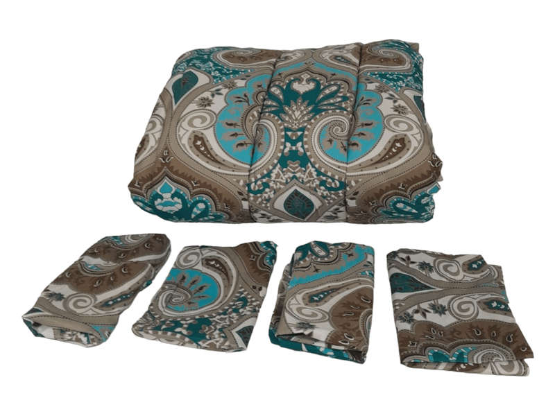 SMTE Bedding - 5 Piece Comforter Set- Queen Size -Brown/ Blue with keychain