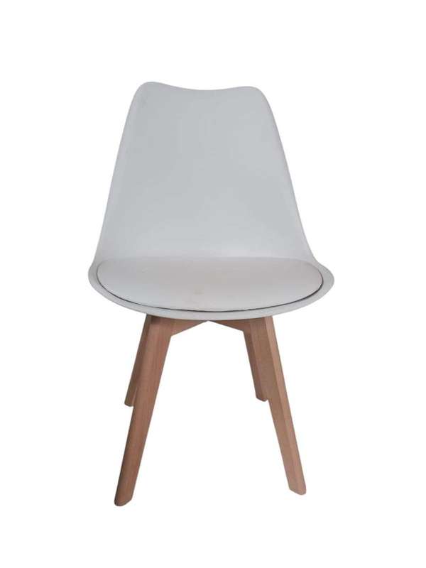 SMTE - A305 Modern Dining Chair - White Plastic Seat with Wooden Legs with keychain