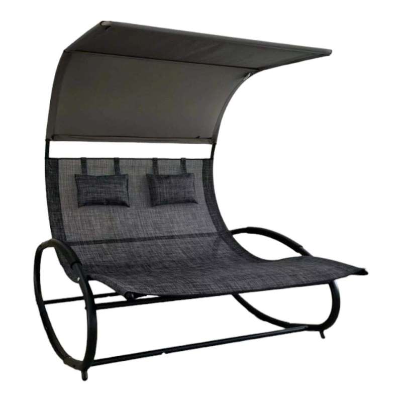 SMTE - 2 Seater Plastic Swing Chair with Canopy-Grey with keychain