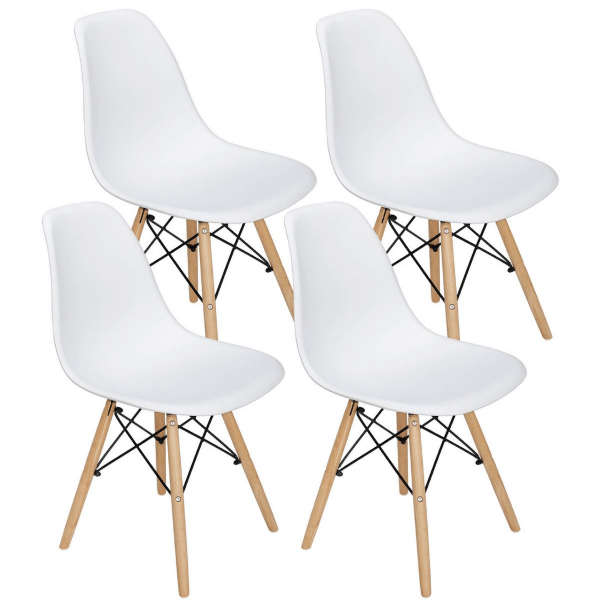 SMTE Wooden Leg Dining Chairs - Four Pack -White Colour with keychain