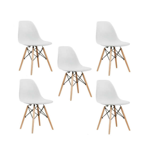 SMTE Wooden Leg Chairs - White - 5 piece with keychain
