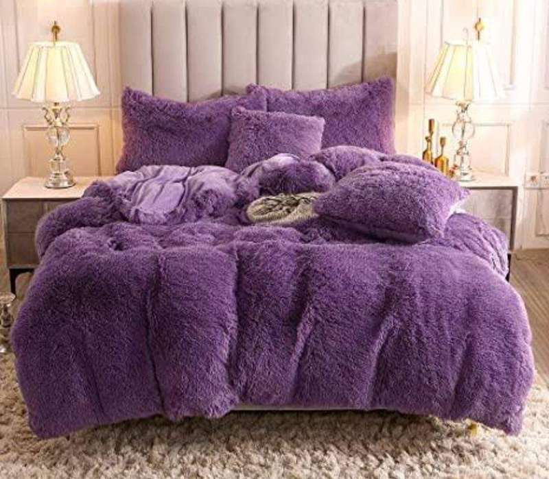 SMTE 3 Piece Fluffy Comforters - Purple with keychain