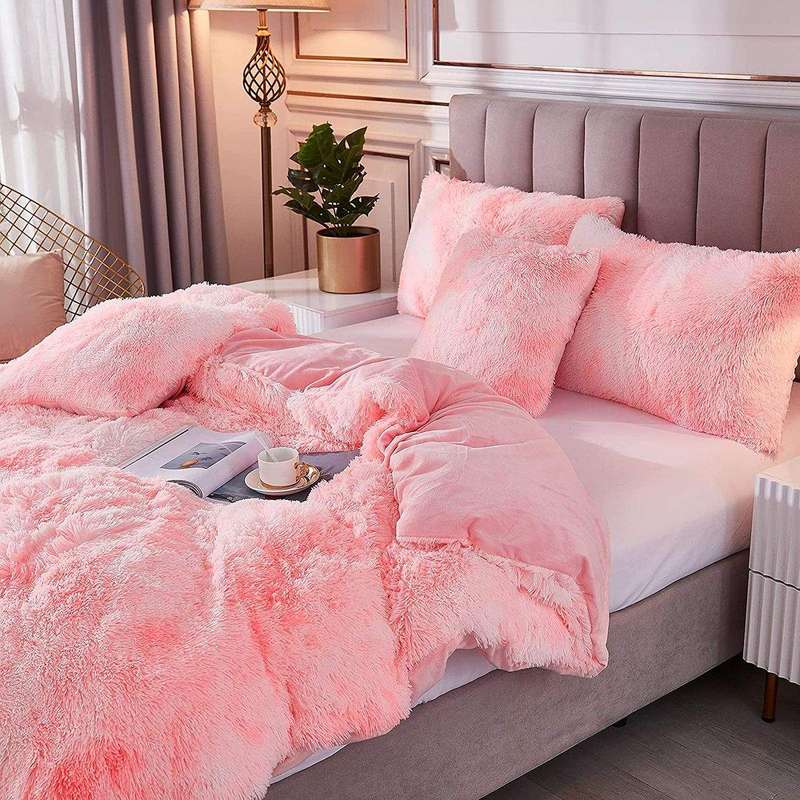 SMTE 3 Piece Fluffy Comforter-Pink Tie Dye with keychain