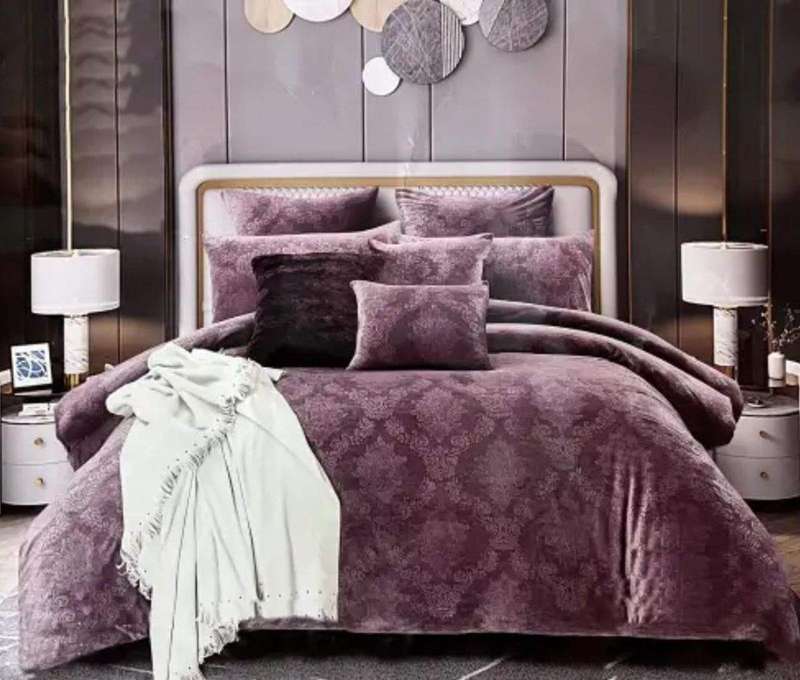 Smte - Aliyaset- 8 Piece Velvet Touch King Size Grey Home Bedding Comforter Set with keychain