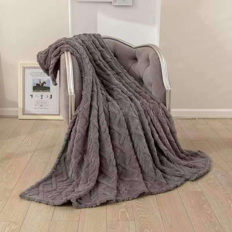 SMTE Warm Throw Fleece Soft Blankets Double - Dark Grey with keychain