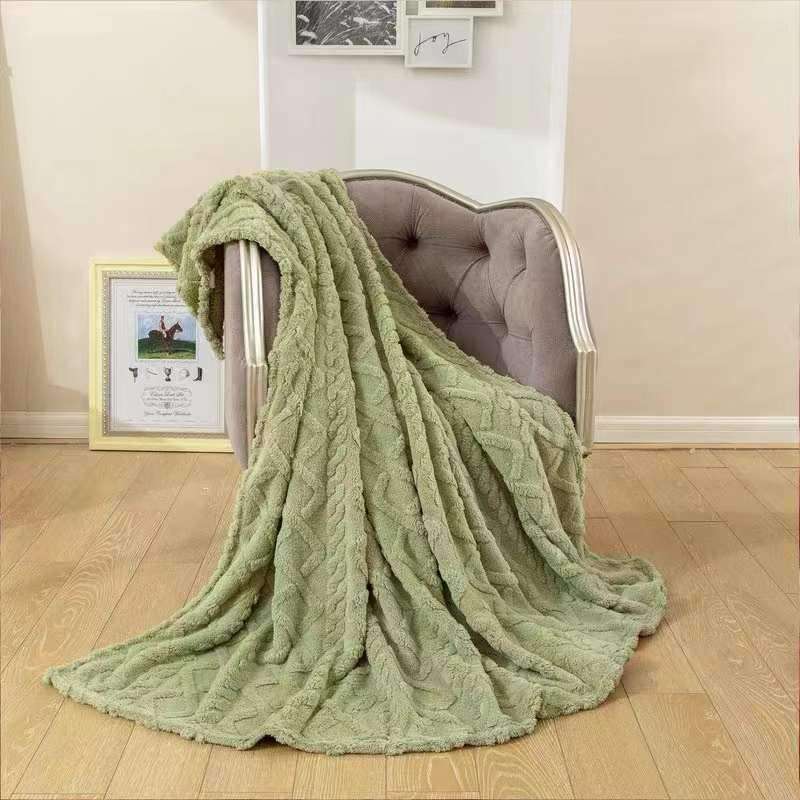 SMTE Warm Throw Fleece Soft Blankets Double - Green with keychain