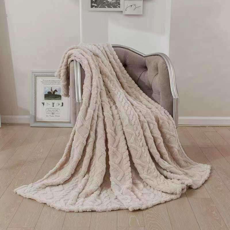 SMTE Warm Throw Fleece Soft Blankets Double - Light Brown with keychain