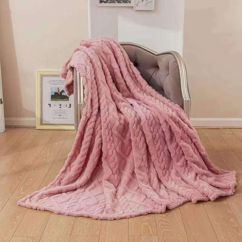 SMTE Warm Throw Fleece Soft Blankets Double - Pink with keychain
