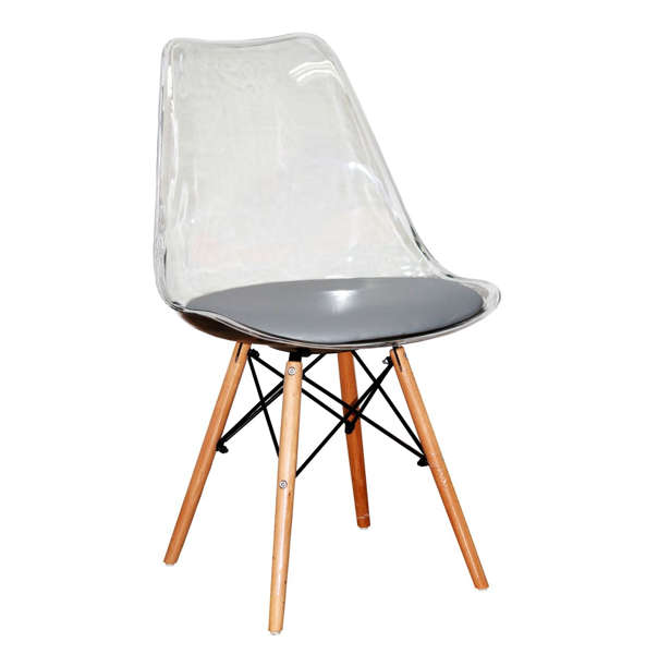SMTE Transparent Padded Wooden Leg Chair - Grey with keychain