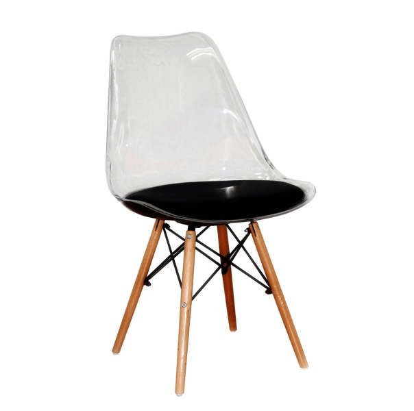 SMTE Transparent Padded Wooden Leg Chair - Black with keychain