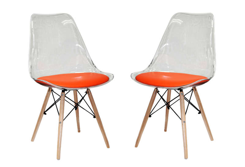 SMTE Transparent Padded Wooden Leg Chair - 2 Piece with keychain