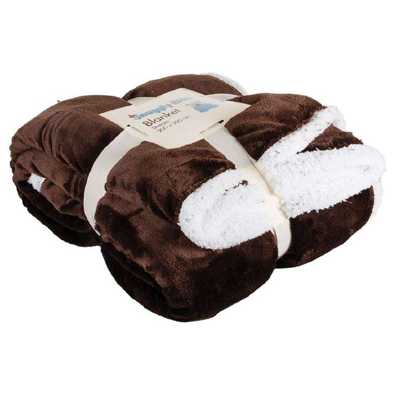 SMTE Soft Sherpa Blanket King Size - 200 x 200cm - Brown with keychain