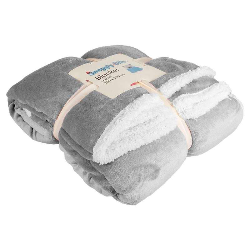 SMTE Soft Sherpa Blanket King Size - 200 x 200cm - Grey with keychain