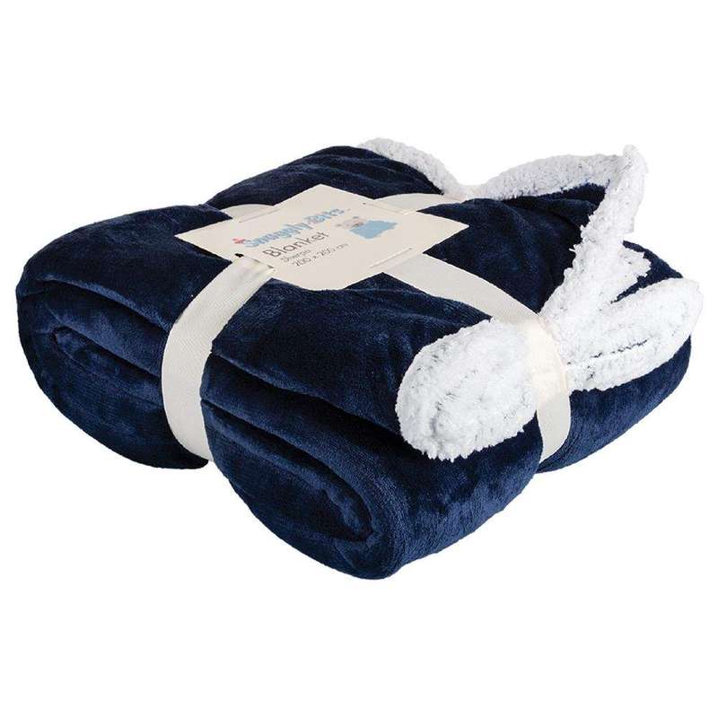 SMTE Soft Sherpa Blanket King Size - 200 x 200cm - Navy with keychain