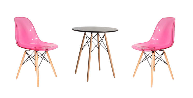 SMTE Transparent Color Dining Wooden Leg Chairs and Table with Wooden Legs - Pink with keychain