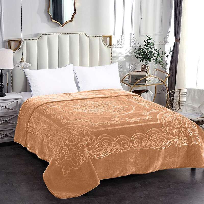 SMTE Camel - Luxury Mink Blanket 220x200cm - Warm Winter Fleece - Golden Brown with keychain