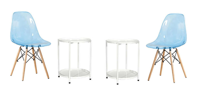 SMTE Transparent Color Dining Wooden Leg Chairs and 2 Tier Metal Table Set - Blue with keychain