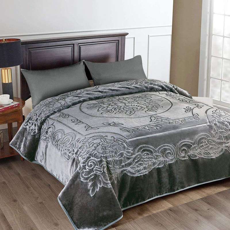 SMTE Camel - Luxury Mink Blanket 220x200cm - Warm Winter Fleece - Liquid Grey with keychain