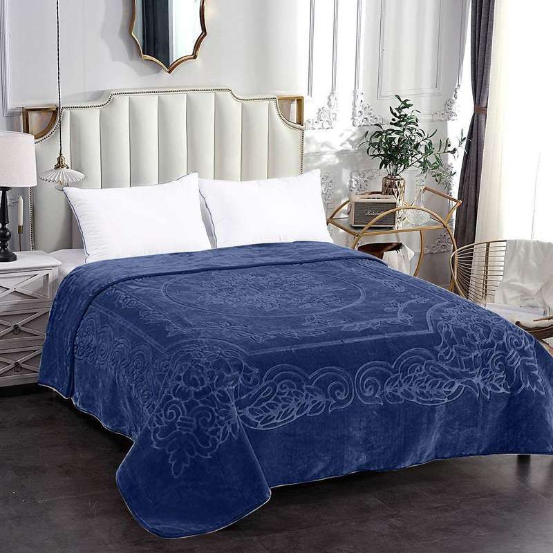 SMTE Camel - Luxury Mink Blanket 220x200cm - Warm Winter Fleece - Soft Navy with keychain