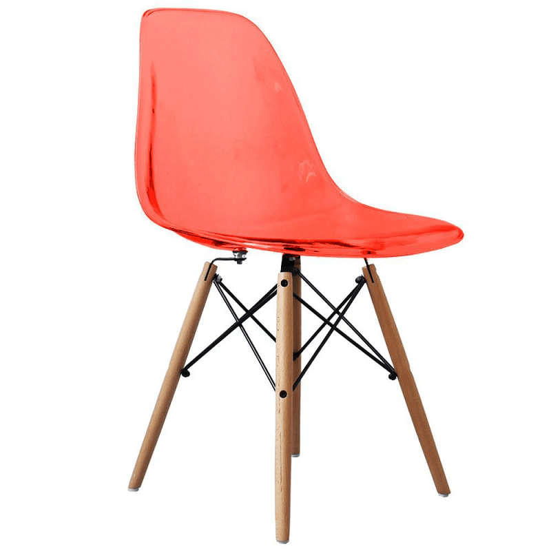 SMTE Stylish Transparent Color Dining Wooden Leg Chair - Red with keychain