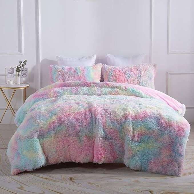 SMTE Wool Plain All Double?5 Piece Fluffy Comforter - Pink with keychain