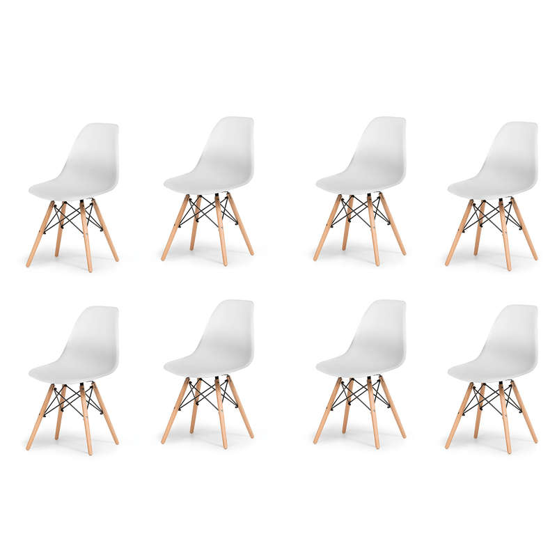 SMTE Stylish Nordic Design Eames Chairs Furniture Set - White - 8 Piece with keychain