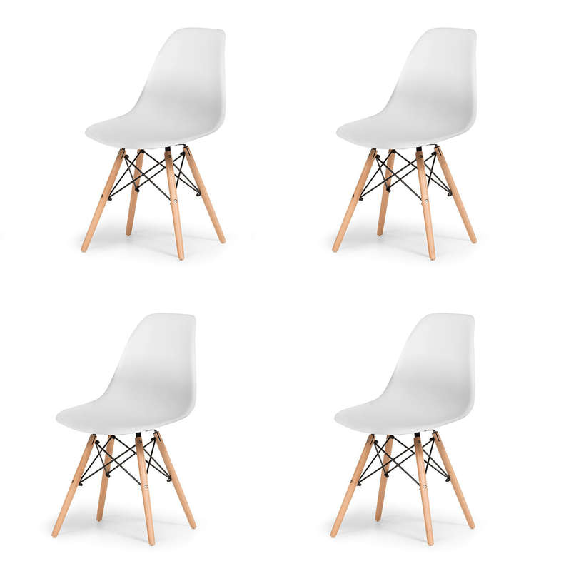 SMTE Pack Of 4 Multi-Use Stylish Design Nordic Eames Chairs Set - White with keychain