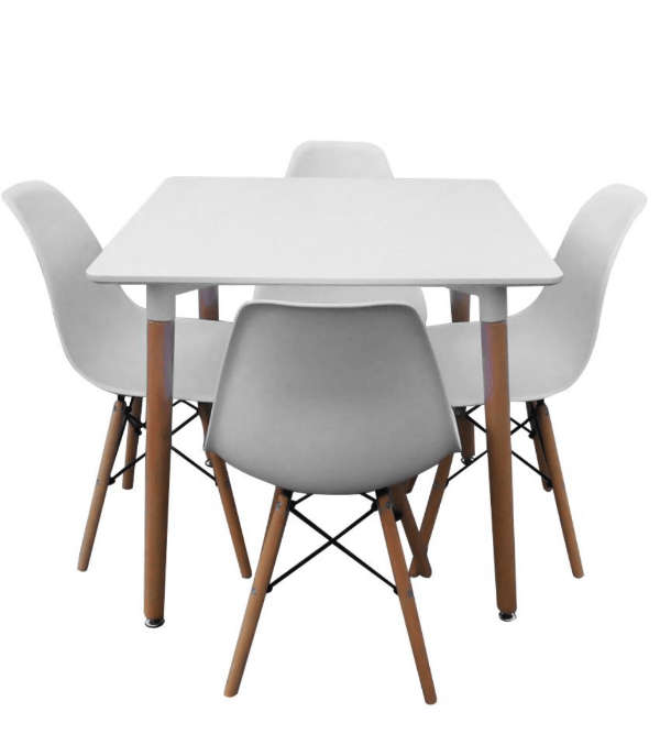 SMTE Square Table with 4 Chairs - White with keychain