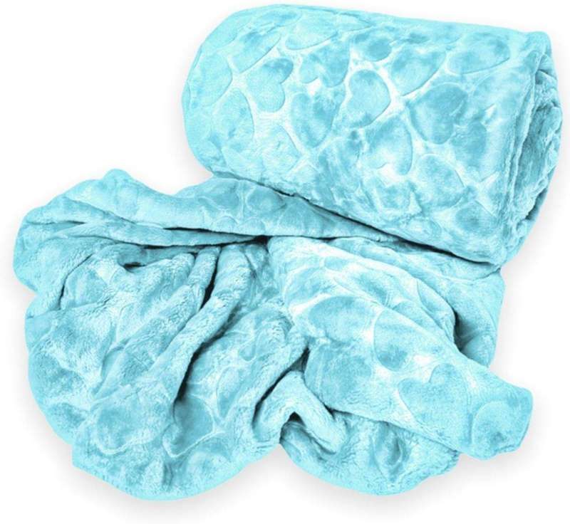 SMTE Polyester Heart All Double?Fleece Blanket - Light Blue with keychain