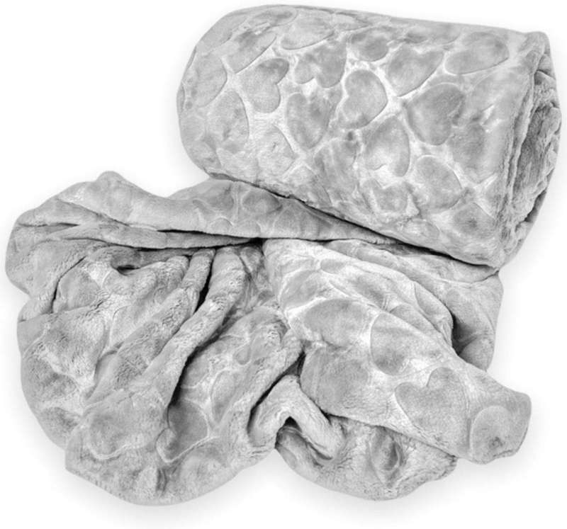SMTE Polyester Heart All Double?Fleece Blanket - Light Grey with keychain