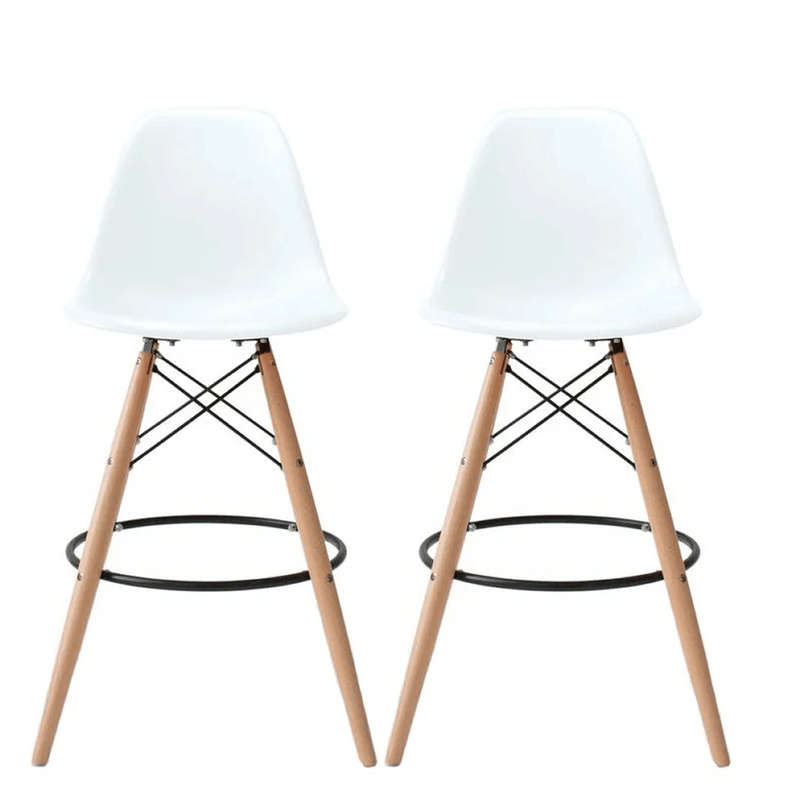 SMTE 2 Set Of Wood Leg Dining Chairs - White with keychain