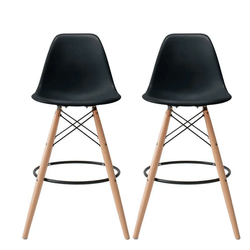 SMTE 2 Set Of Wood Leg Dining Chairs - Black with keychain