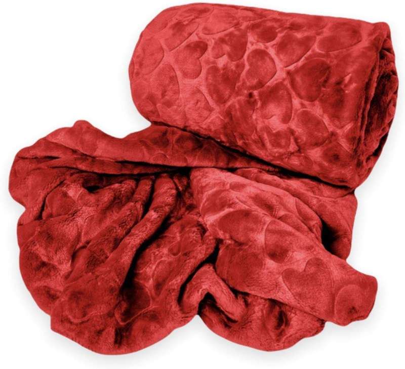 SMTE Polyester Heart All Double?Fleece Blanket - Red with keychain