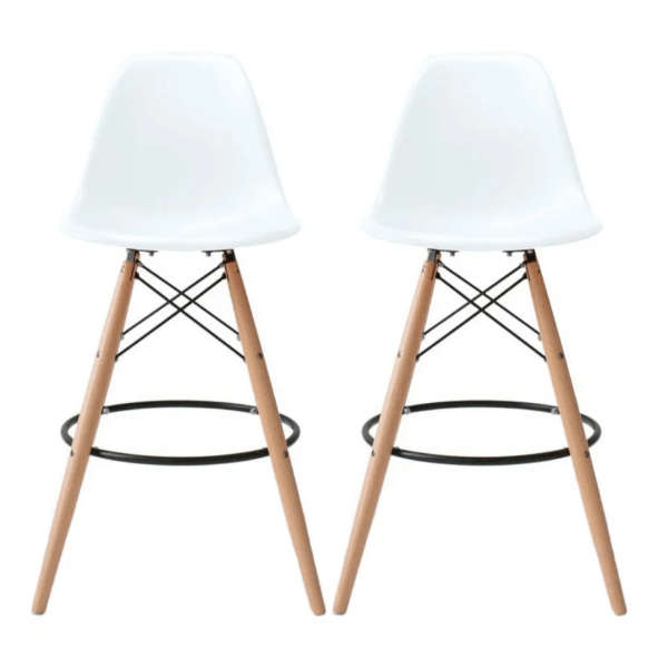 SMTE Set of 2 Modern Armless Counter / Bar Chairs - White with keychain