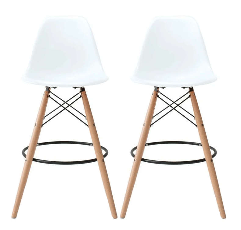 SMTE Set of 2 Modern Armless Counter / Bar Chairs - White with keychain